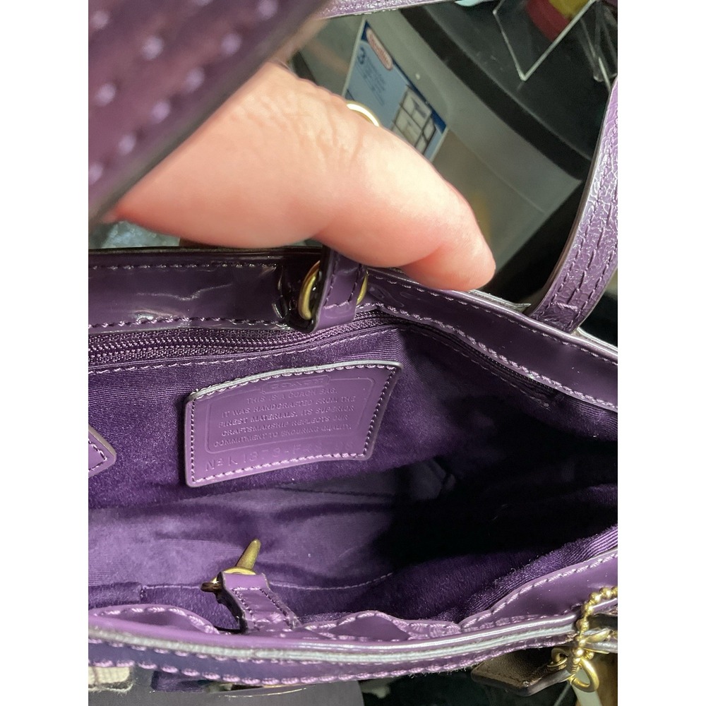 Y2K Coach Signature Stripe Brass/Khaki/Purple Bag Very Clean Condition - Picture 8 of 10